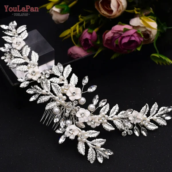 TOPQUEEN Indian Bridal Hair Accessories Alloy Flower Bridal Crowns and Tiaras Silver Hair Pieces Wedding Hair Jewelry HP301 - Image 13