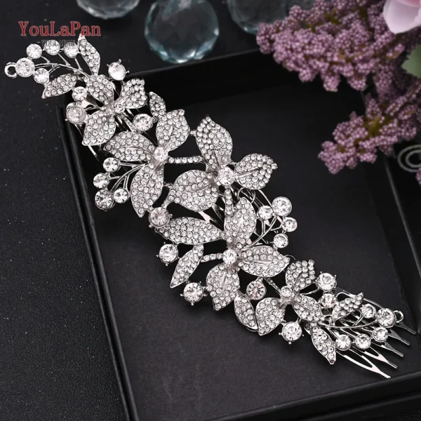 TOPQUEEN Indian Bridal Hair Accessories Alloy Flower Bridal Crowns and Tiaras Silver Hair Pieces Wedding Hair Jewelry HP301 - Image 6