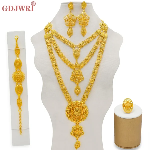 Dubai Jewelry Sets Gold Color Necklace & Earring Set For Women African France Wedding Party Jewelery Ethiopia Bridal Gifts - Image 2