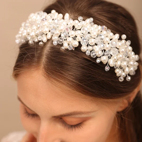 Bridal Tiara Headwear Pearl Crown Princess Wedding Bridal Tiara Pear Crystal headband Wedding Hair Jewelry Bridal Accessories - Image 2