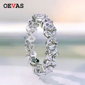 OEVAS 100% 925 Sterling Silver Sparkling Full High Carbon Dimond Zircon Flower Rings For Women Engagement Wedding Fine Jewelry