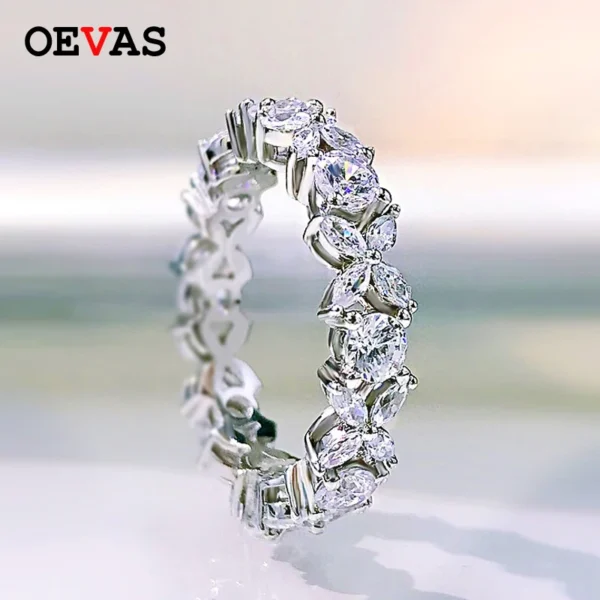 OEVAS 100% 925 Sterling Silver Sparkling Full High Carbon Dimond Zircon Flower Rings For Women Engagement Wedding Fine Jewelry