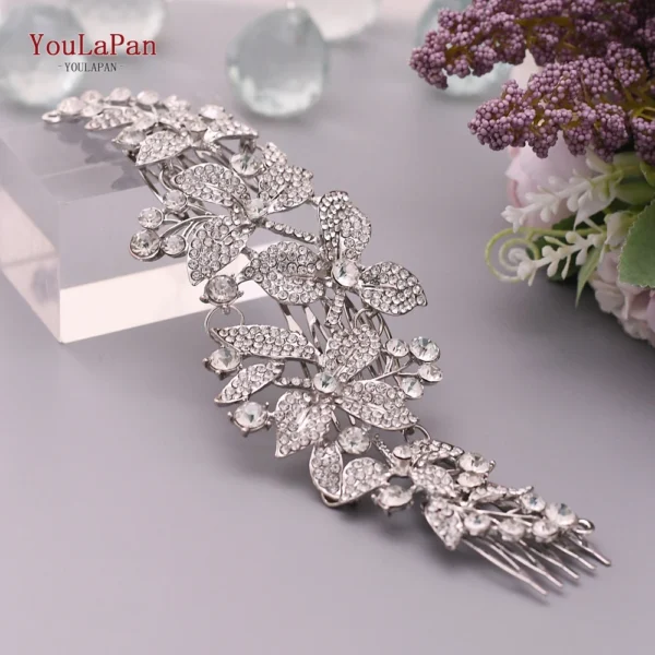 TOPQUEEN Indian Bridal Hair Accessories Alloy Flower Bridal Crowns and Tiaras Silver Hair Pieces Wedding Hair Jewelry HP301 - Image 3