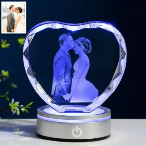 Personalized Crystal Photo Frame with LED Stand 2D Laser Etched Wedding Anniversary Birthday Gifts for Girlfriend Couple Him Her