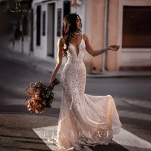 Fashion Women's Lace Wedding Dresses Spaghetti Straps Long Bridal Gowns Backless Mermaid Bridal Dress Party Gown Customized