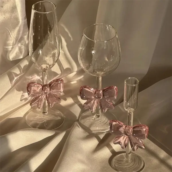 Pink Big Bow Series Glasses Cup  INS  Bow Handle Goblet Glass Cup Romantic Ritual Champagne Wine Glass Korean Style - Image 3