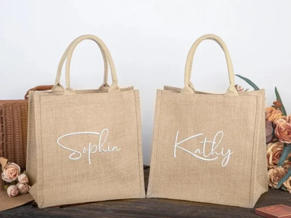 Embroidery Burlap Tote Bag Personalized Burlap Bags Bridesmaid Gifts Bag Custom Monogram Beach Bags Bachelorette Party Wedding - Image 3