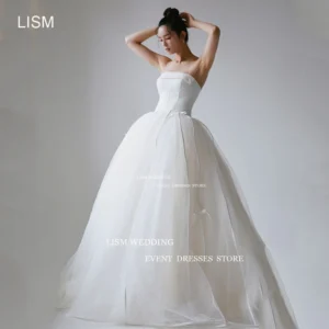 LISM Elegant Strapless A Line Korea Wedding Dresses Fairy Tulle Bow Bridal Gown Photo Shoot Sleeveless Customised Bridal Dresses