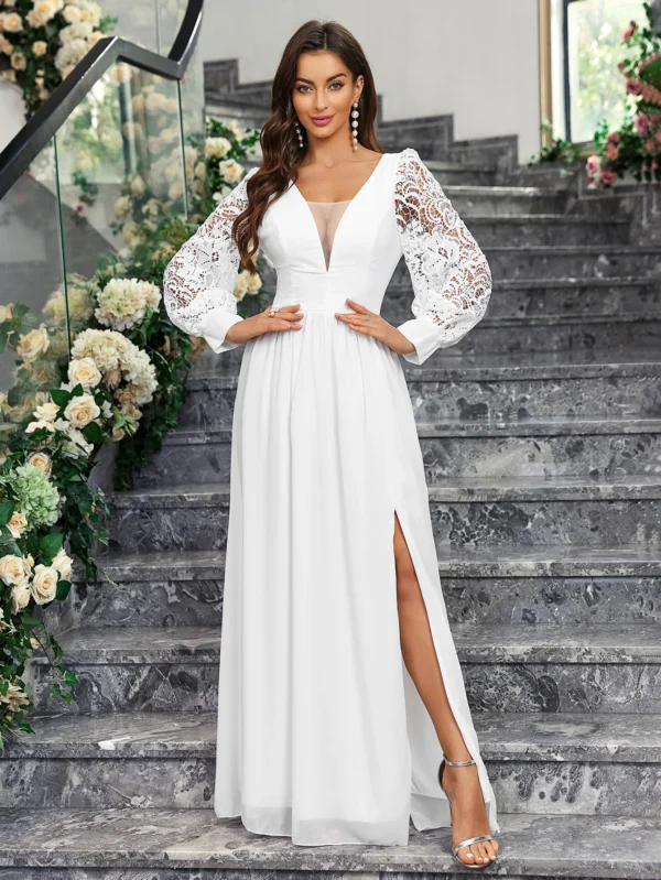 Long Sleeves Lace Bridal Gown Romantic Boho Jersey Wedding Dress Exquisite Casual Bridal Dress Vestido De Noiva - Image 4