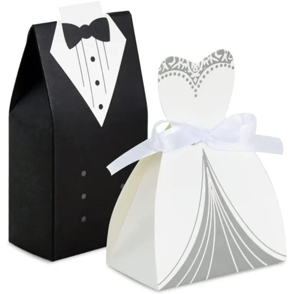 50Pcs Bride And Groom Candy Boxes Wedding Favor Tuxedo Wedding Dress for Bridal Shower Deco Gifts Packaging Boxes Party Supplies - Image 2