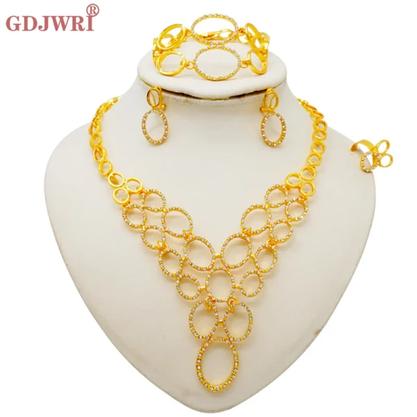 Dubai Jewelry Sets Gold Color Necklace & Earring Set For Women African France Wedding Party Jewelery Ethiopia Bridal Gifts - Image 24