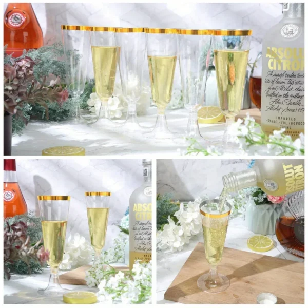 10pcs Gold Plastic Champagne Glasses -5 Ounces Suitable for Parties, Weddings, and New Years - Image 4