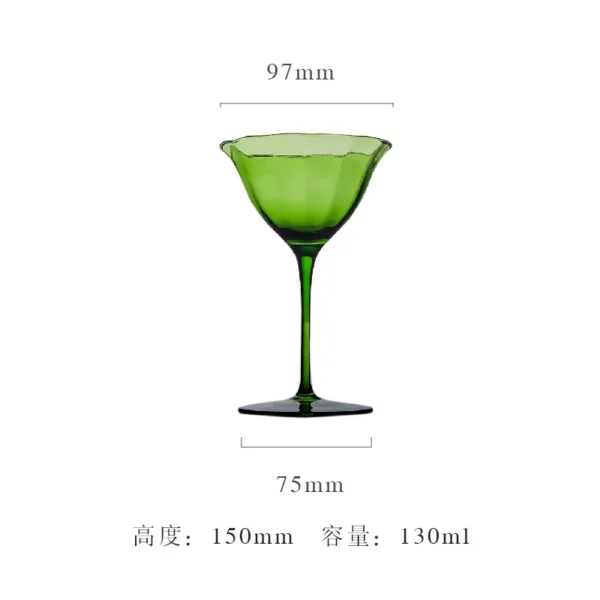 Home Light Luxury Retro Flower Wine Glasses Champagne Cup Set Crystal Goblet Glass Cocktail Glass Martini Cup Ribbed Pink Green - Image 14