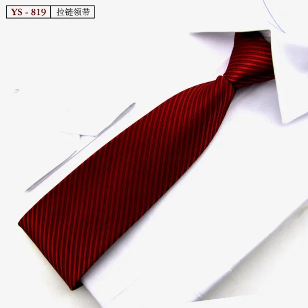 Formal 8CM Korean Zipper Tie for Men's Business Stripe Professional Dress Groom Wedding Tie - Image 27