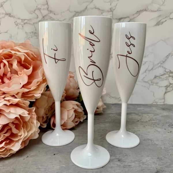 Personalised White Plastic Champagne Flute Wedding Proposal Reception Flutes Bachelorette Party Bride Tribe Gift - Image 2