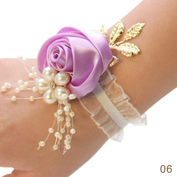 Bridesmaid Faux Rose Bracelet Wedding Wrist Corsage Polyester Ribbon Pearl Bow Bridal Gifts Hand Flowers Party Prom Accessories - Image 15