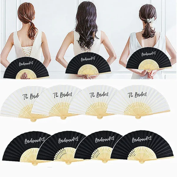 The Bride Hand Fans Bamboo Bridal Foldable Fan Wedding Party Bridesmaid Photo Prop Valentine's Day Gifts Engagement Decor Supply