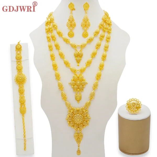 Dubai Jewelry Sets Gold Color Necklace & Earring Set For Women African France Wedding Party Jewelery Ethiopia Bridal Gifts - Image 3