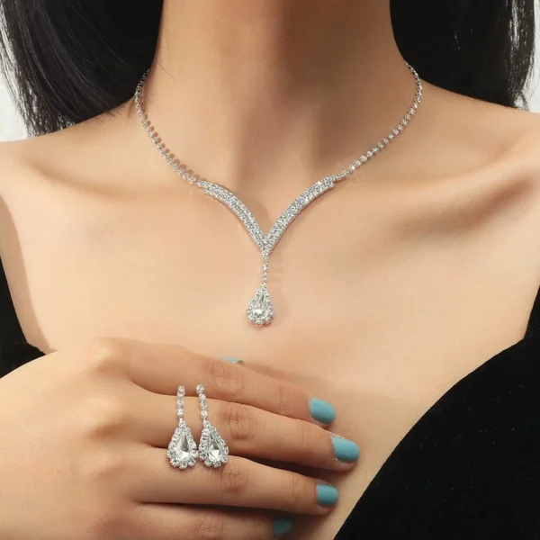 AINAMEISI Bridal Wedding Necklace Earrings Set Silver Rhinestone Necklace Bridal Crystal Jewelry Accessories (3 Pcs Set) - Image 18