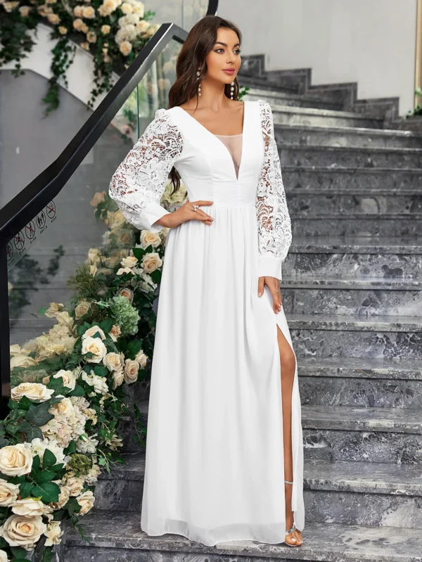 Long Sleeves Lace Bridal Gown Romantic Boho Jersey Wedding Dress Exquisite Casual Bridal Dress Vestido De Noiva - Image 5