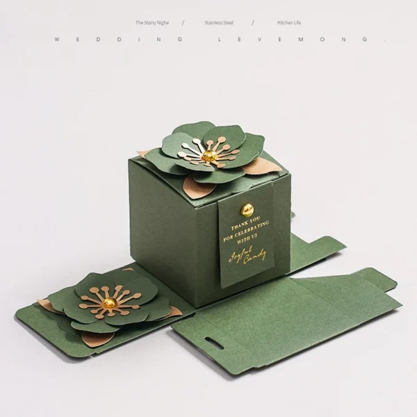 Green Creative Flower Square Exquisite Wedding Candy Box Personalized With a Name Wedding Thank You Gifts For Guests Box 50/100 - Image 4