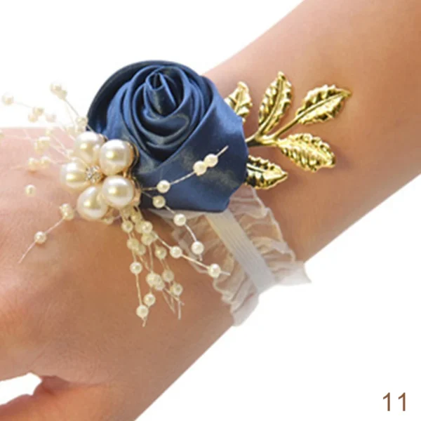 Bridesmaid Faux Rose Bracelet Wedding Wrist Corsage Polyester Ribbon Pearl Bow Bridal Gifts Hand Flowers Party Prom Accessories - Image 10