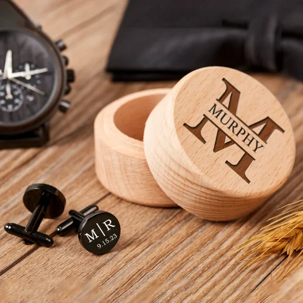 Personalized Custom Stainless Steel Cufflinks With Wooden Box Round Men Shirt Cufflinks Wedding Party Groomsmen Gifts - Image 2