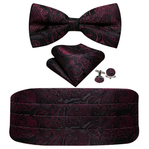 Wedding Red Silk Cummerbund For Men Exquisite Paisley Bowtie Handkerchief Cufflinks Sets Groom Party Business Barry.Wang 1070 - Image 14