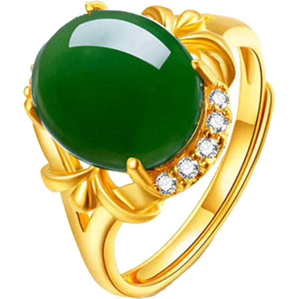 Hetian Long Lasting Ring Pure Plated Real 18k Yellow Gold 999 24k Inlaid Jade Emerald Opening Adjustable Gift Ring Never Fade Je - Image 7