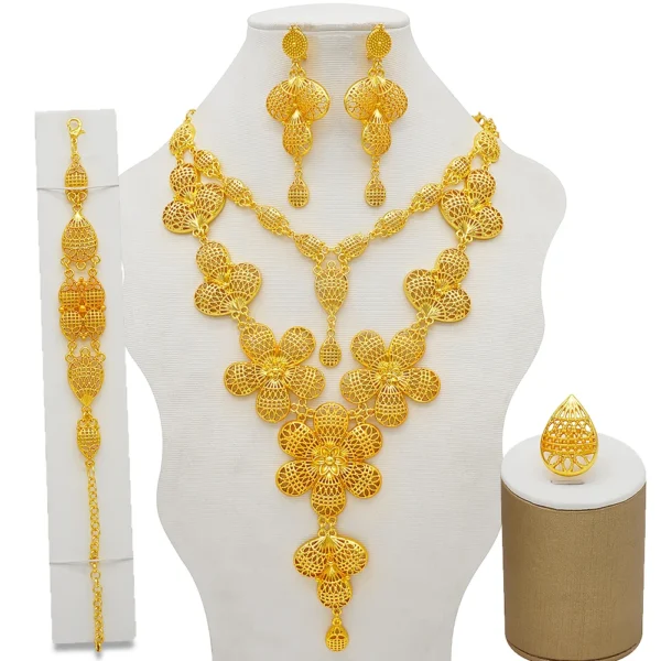 Dubai Jewelry Sets Gold Color Necklace & Earring Set For Women African France Wedding Party Jewelery Ethiopia Bridal Gifts - Image 9