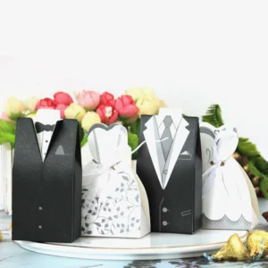 20/50/100pcs Groom And Bride Wedding Dresses With Ribbon Candy Box Favor And Gifts Bag DIY Wedding Souvenirs Party Decorations