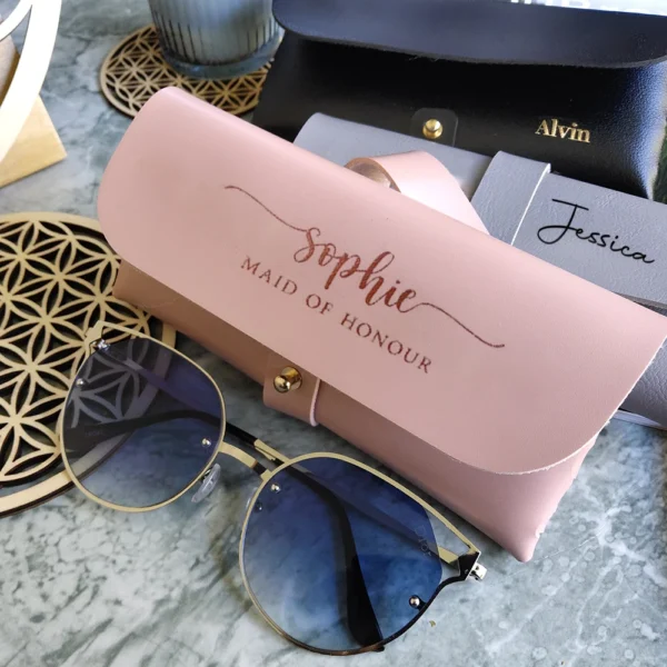 Personalized Handmade Glasses Case Wedding Bridesmaid Gifts Custom Soft Leather Case Honeymoon Birthday Bride to be Travel Gifts - Image 3