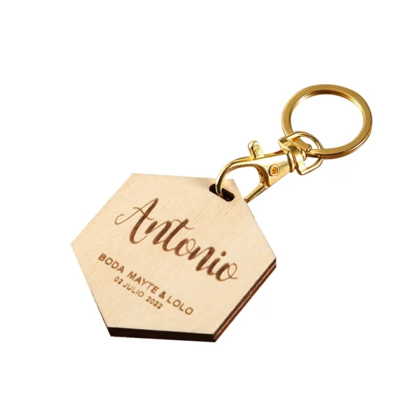 Personalized Engraved Hexagon Wood Key Chain, Wedding Names, Custom Gifts for Wedding Gift, Valentines or Birthday Gift - Image 5