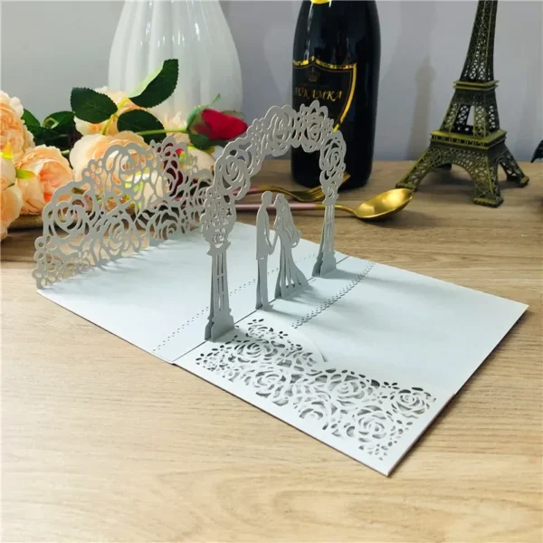 3D Bride And Groom Rose Gold Pop up Wedding invitations laser cut Greeting cards envelope Rsvp Navy blue White Pink - Image 17