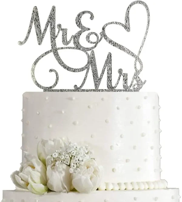 Mr and Mrs Cake Topper Bride and Groom Sign Wedding  Engagement Cake Toppers Decoration Silver Glitter Acrylic - Image 6