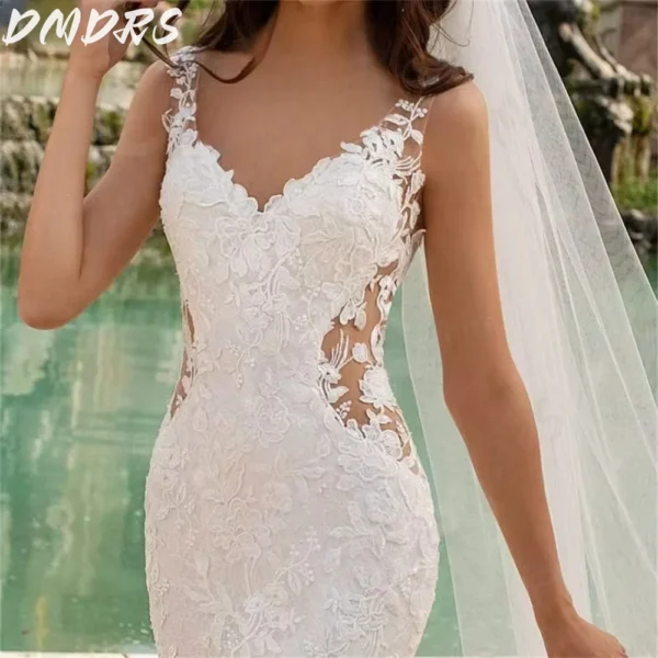 Sexy Lace Wedding Dress Romantic Customized  Bridal Gown Pastrol Sleeveless Backless Trumpet Floor-Length Bridal Dress Vestidos - Image 3