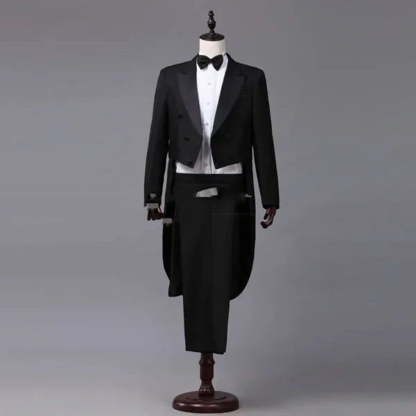 Men White Black Red Jacquard Lapel Tail Coat Stage Singer Costume Homme Wedding Groom Prom Tuxedo Suits Men Suit (Jacket+Pants) - Image 2