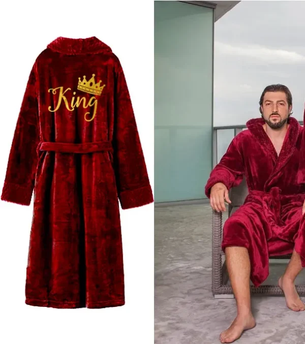 Custom Couple Bathrobe Personalized Wedding Bathrobe Flannel Anniversary King Queen Robes Honeymoon Mr Gift Bride And Groom Gift - Image 22