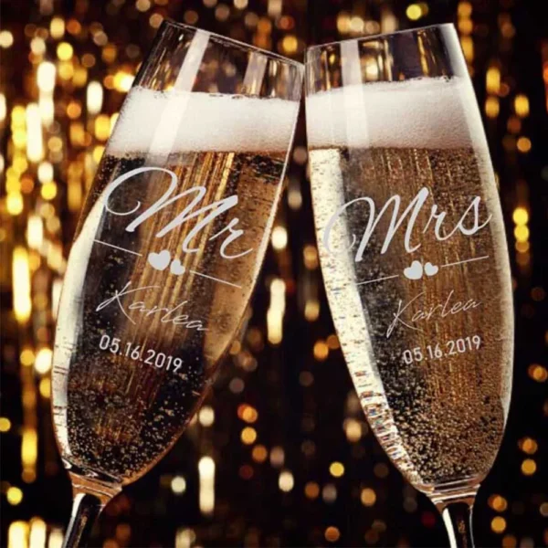 2Pcs Personalized Mrs and Mr Champagne Flute Party Wine Glass Engagement and Anniversary Gift New Years Celebration - Image 3