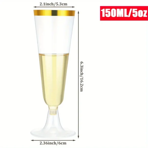 10pcs Gold Plastic Champagne Glasses -5 Ounces Suitable for Parties, Weddings, and New Years - Image 2