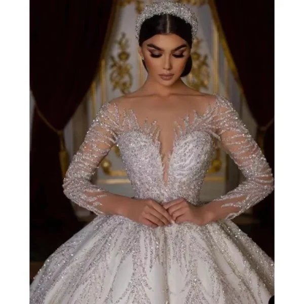 2024 Luxury Wedding Dresses Beaded Sequin Ball Gown Long Sleeves Bridal Wedding Dress Sexy Africa Bridal Gowns Wedding Dresses - Image 3