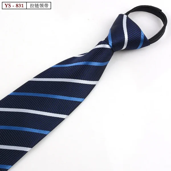 Formal 8CM Korean Zipper Tie for Men's Business Stripe Professional Dress Groom Wedding Tie - Image 16