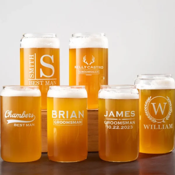 Personalized Beer Cups for Wedding Party, Barware for Him Beer Glasses, Groomsmen Gifts, Best Man Gift, Bachelor Party Gifts