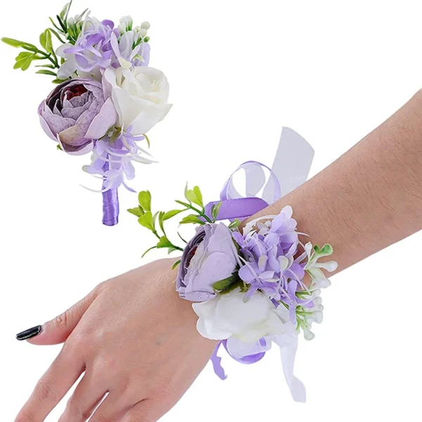 Purple Wedding Wrist Corsage Brooch Boutonniere Set Groom Groomsmen Bride Bridesmaids Wedding Flowers Accessories for Wedding,Pr - Image 2