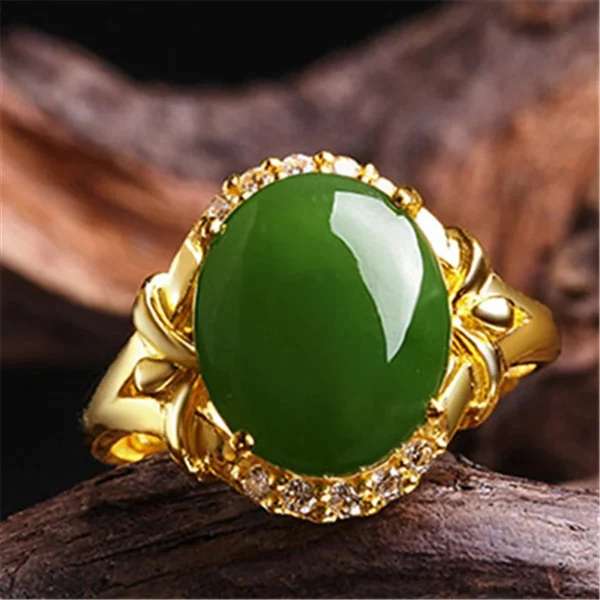 Hetian Long Lasting Ring Pure Plated Real 18k Yellow Gold 999 24k Inlaid Jade Emerald Opening Adjustable Gift Ring Never Fade Je - Image 6