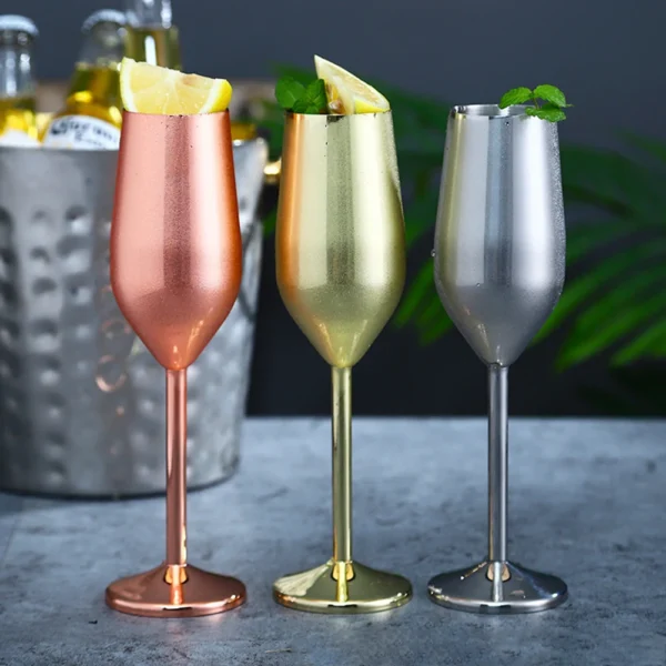 220ml Stainless Steel Champagne Flute Glass Unbreakable Wine Cup Gold Silver Cocktail Glass Metal Flute Home Bar Party Supplies - Image 5