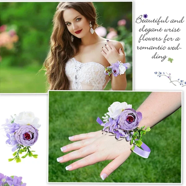 Purple Wedding Wrist Corsage Brooch Boutonniere Set Groom Groomsmen Bride Bridesmaids Wedding Flowers Accessories for Wedding,Pr - Image 5