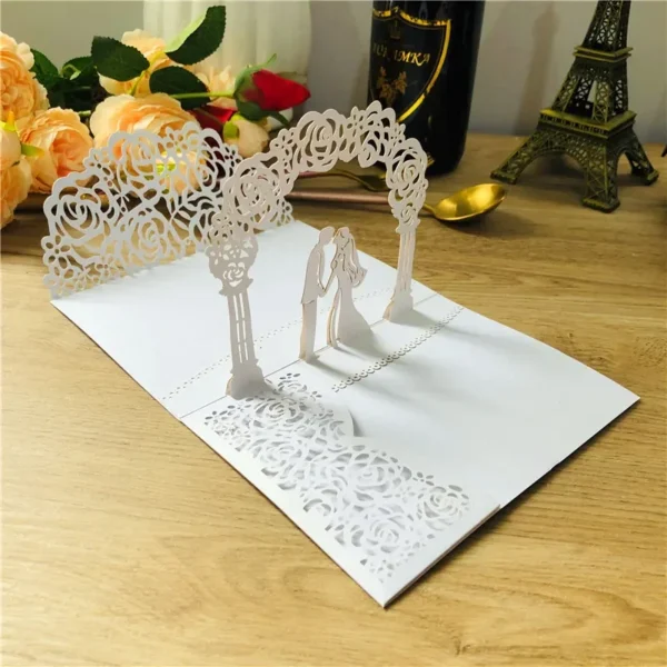 3D Bride And Groom Rose Gold Pop up Wedding invitations laser cut Greeting cards envelope Rsvp Navy blue White Pink - Image 12