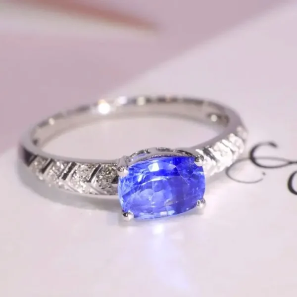 SFL2024 Gemstones 1.09ct Real Solid 18K Gold Natural Cornflower Blue Sapphire Gemstones Diamonds Stone Female Ring