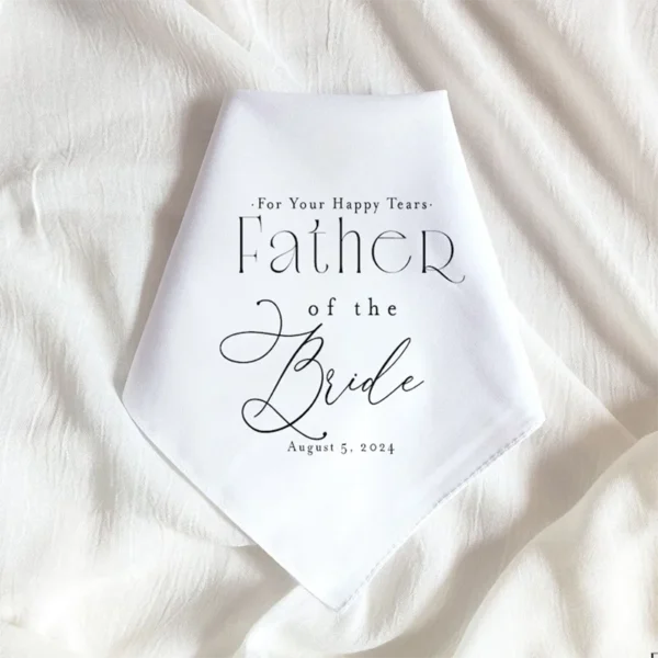 Personalized with Date Father of the Bride Wedding Day Handkerchief Gift Couple Keepsake Hanky to Dad from the Bride and Groom